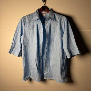 American Sweetheart Women's Short Sleeve Button Down Shirt Blue Sz Large